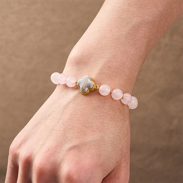 Buddha Stones Rosenquarz-Liedbrokat-Vierblattklee-Segens-Handgefertigtes Charm-Armband - image 4