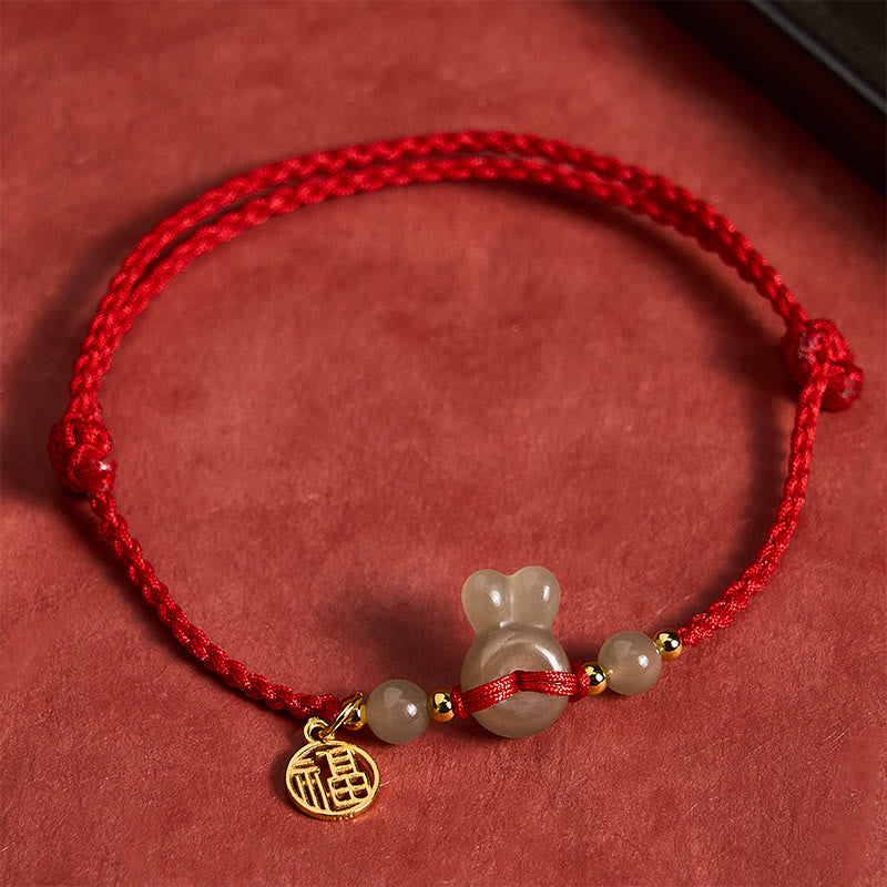 Buddha Stones Hetian Jade Hasenkopf Friedensschnalle Fu-Charakter Erdung Rote Schnur Vintage Armband - Natürlicher Jade (Farbe kann variieren) - image 0