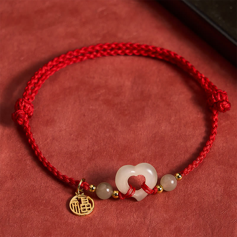 Buddha Stones Hetian Jade Herzring Fu Charakter Schutzarmband - Natürlicher Jade (Farbe kann variieren) - image 0