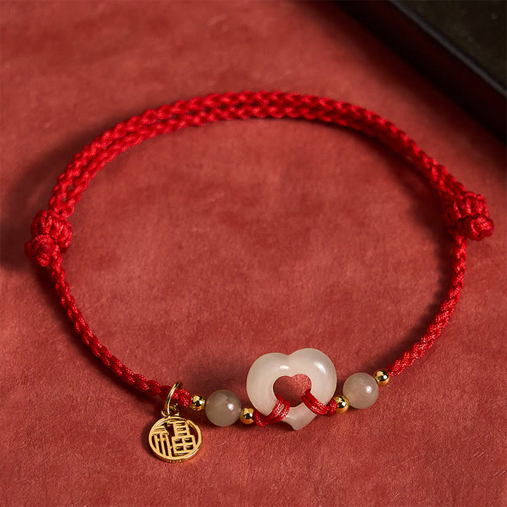 Buddha Stones Hetian Jade Herzring Fu Charakter Schutzarmband - Natürlicher Jade (Farbe kann variieren) - image 0