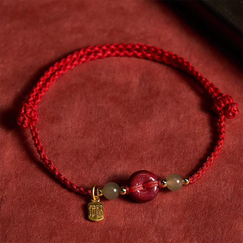 Buddha Stones Zinnober-Friedensschnalle Fu-Charakter-Schutz-Armband mit rotem Anhänger - Friedensschnalle (Frieden ♥ Sicherheit) - image 0