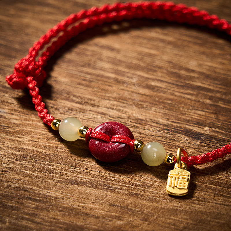 Buddha Stones Zinnober-Friedensschnalle Fu-Charakter-Schutz-Armband mit rotem Anhänger - image 4