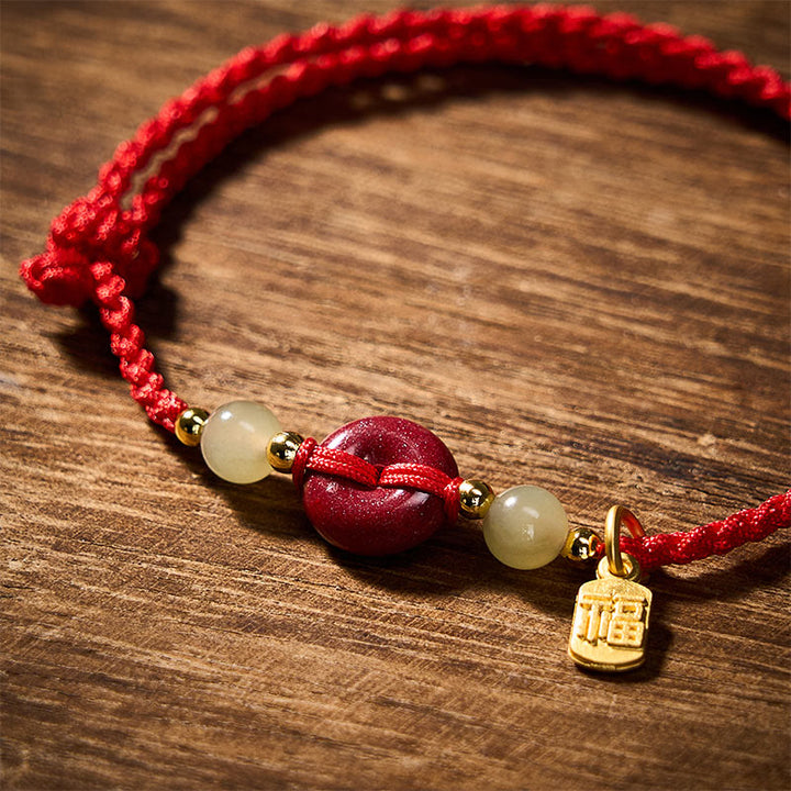 Buddha Stones Zinnober-Friedensschnalle Fu-Charakter-Schutz-Armband mit rotem Anhänger - image 4