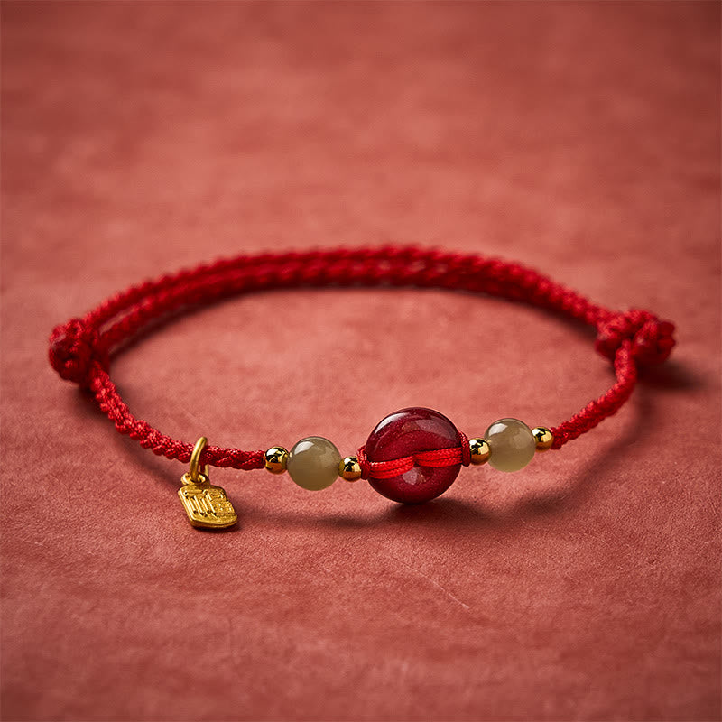 Buddha Stones Zinnober-Friedensschnalle Fu-Charakter-Schutz-Armband mit rotem Anhänger - image 1