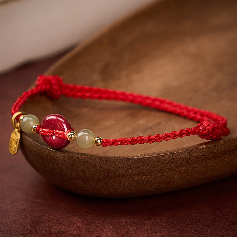 Buddha Stones Zinnober-Friedensschnalle Fu-Charakter-Schutz-Armband mit rotem Anhänger - image 3