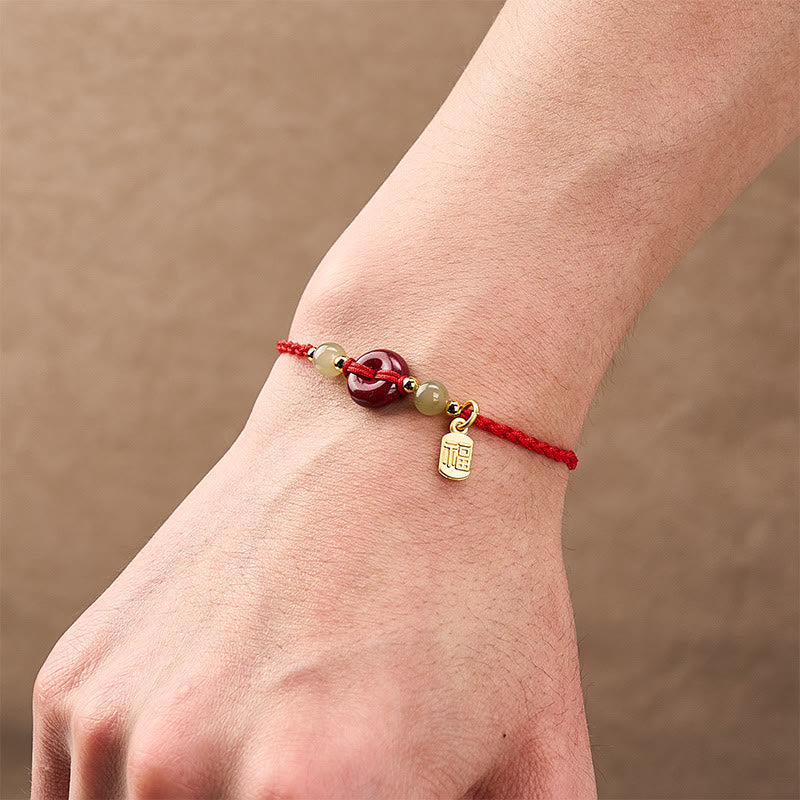 Buddha Stones Zinnober-Friedensschnalle Fu-Charakter-Schutz-Armband mit rotem Anhänger - image 5