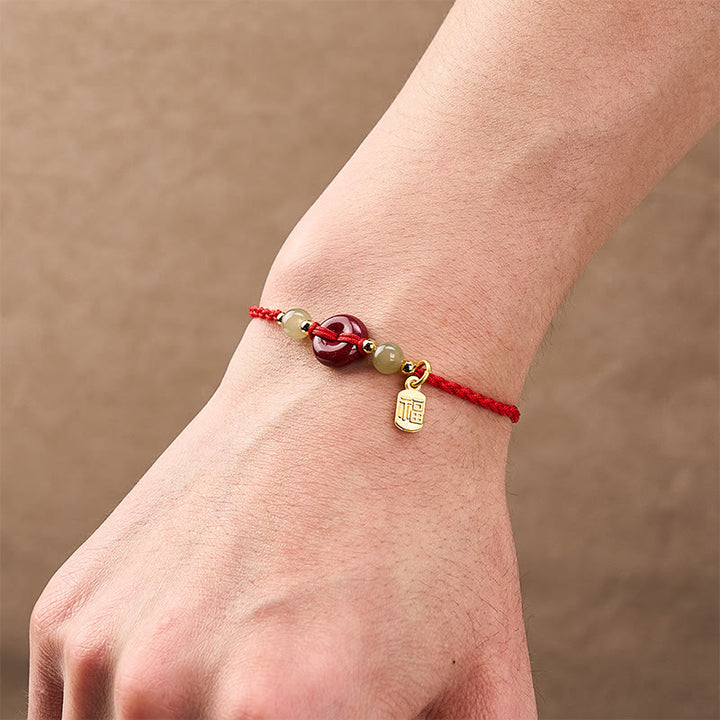 Buddha Stones Zinnober-Friedensschnalle Fu-Charakter-Schutz-Armband mit rotem Anhänger - image 5