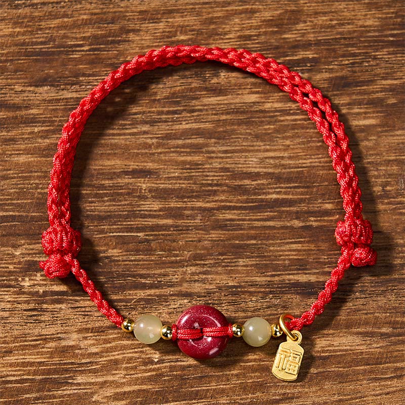Buddha Stones Zinnober-Friedensschnalle Fu-Charakter-Schutz-Armband mit rotem Anhänger - image 2