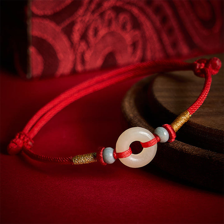 Buddha Stones Hetian Jade Friedensschnalle Schutz Rotes Band Armband - Natürlicher Jade (Farbe kann variieren) - image 0