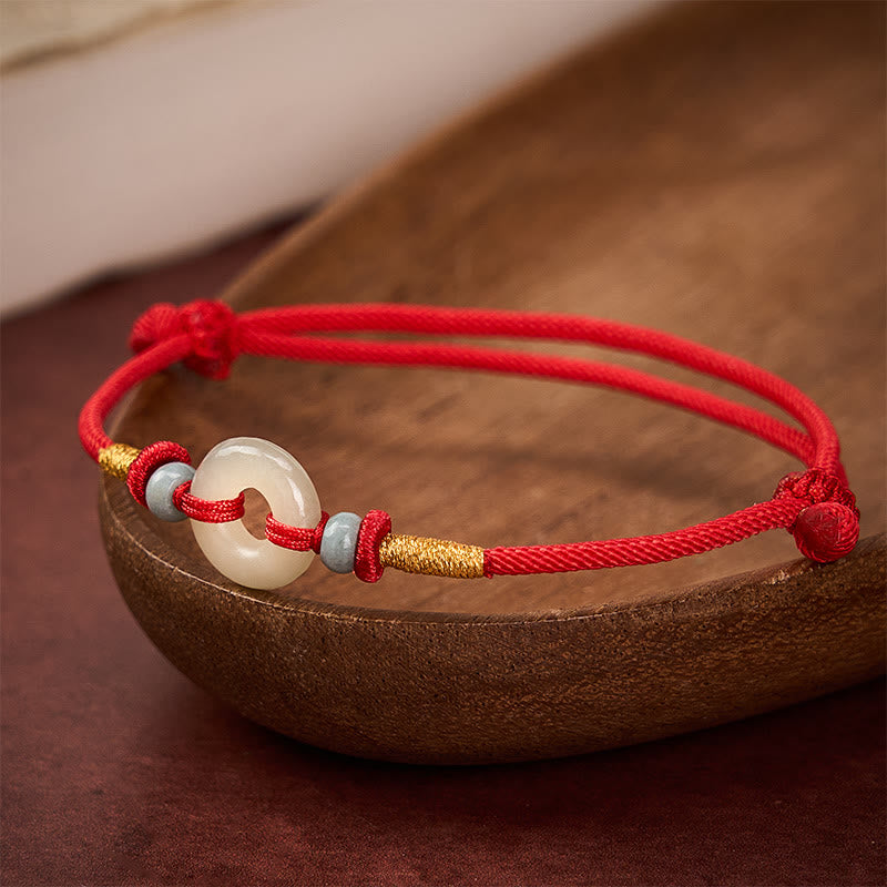 Buddha Stones Hetian Jade Friedensschnalle Schutz Rotes Band Armband - image 3