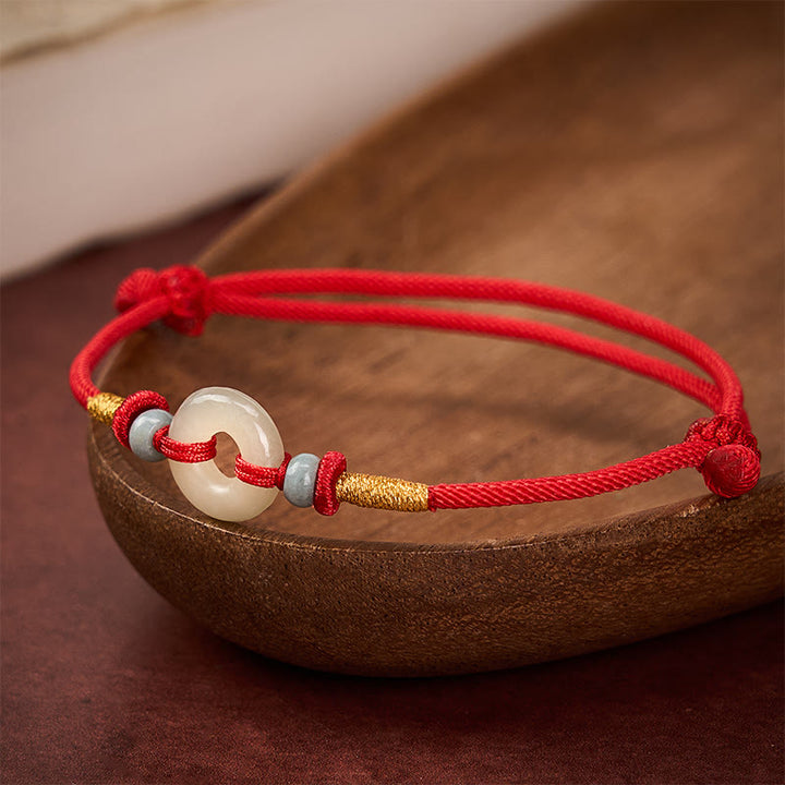 Buddha Stones Hetian Jade Friedensschnalle Schutz Rotes Band Armband - image 3