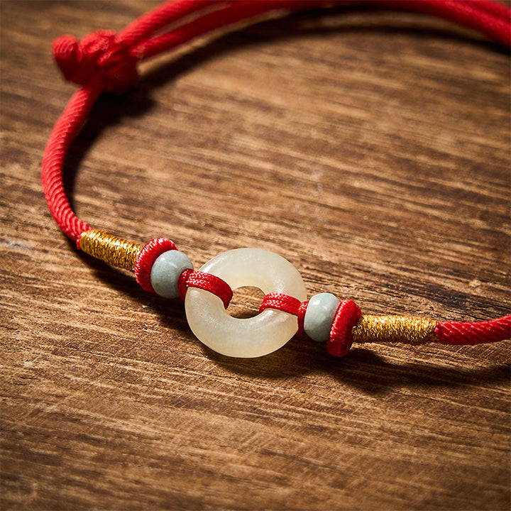 Buddha Stones Hetian Jade Friedensschnalle Schutz Rotes Band Armband - image 4