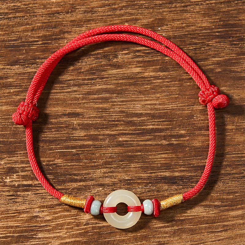 Buddha Stones Hetian Jade Friedensschnalle Schutz Rotes Band Armband - image 1