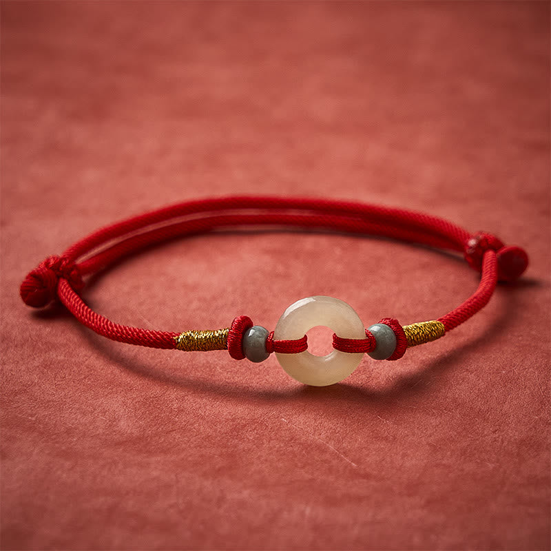 Buddha Stones Hetian Jade Friedensschnalle Schutz Rotes Band Armband - image 2