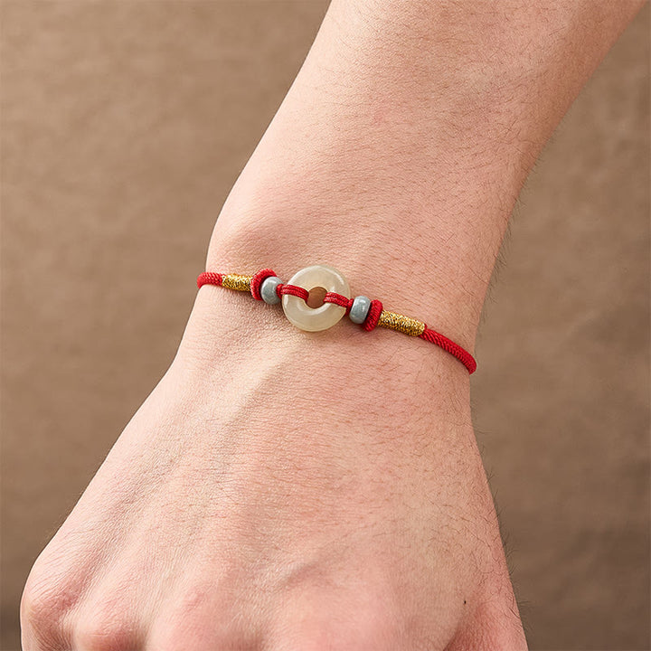 Buddha Stones Hetian Jade Friedensschnalle Schutz Rotes Band Armband - image 5