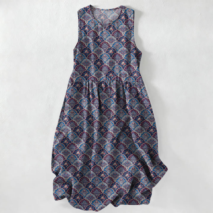 Buddha Stones Sommerliches, lässiges, ärmelloses Midikleid mit Taschen im Vintage-Stil mit persischem Blumenmuster für Damen - Mittelviolett - US16, UK/AU20, EU48 (3XL) - image 5