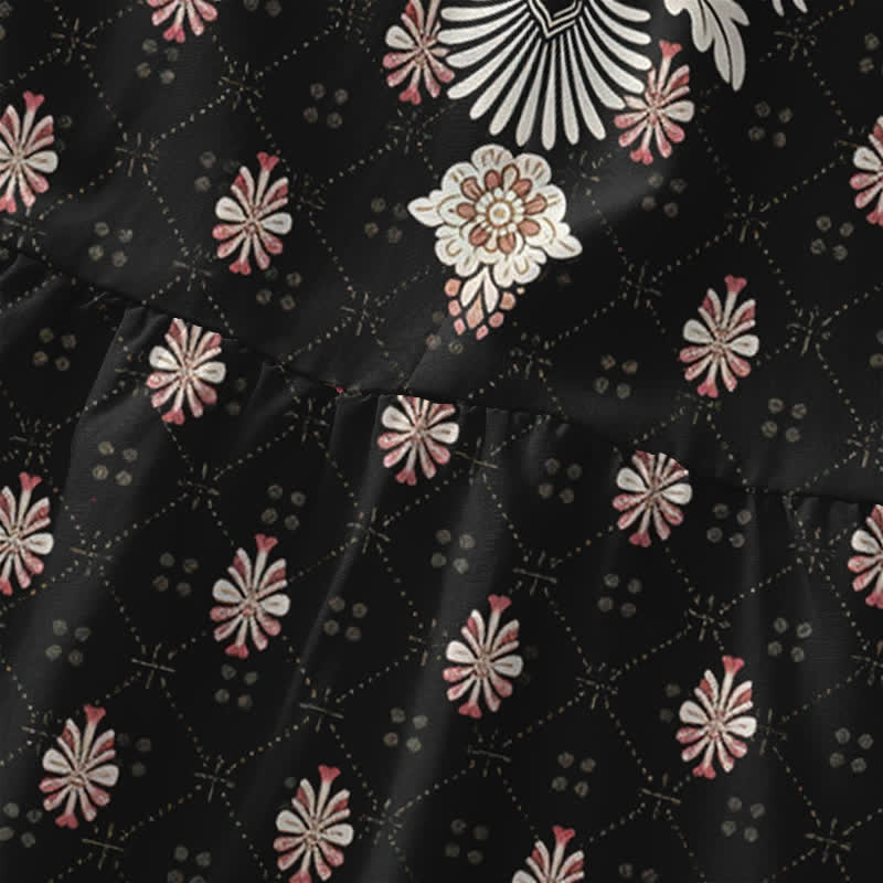 Buddha Stones Lässiges, ärmelloses Midikleid für Damen mit Taschen und ethnischem Blumenmuster in Rosa - image 1