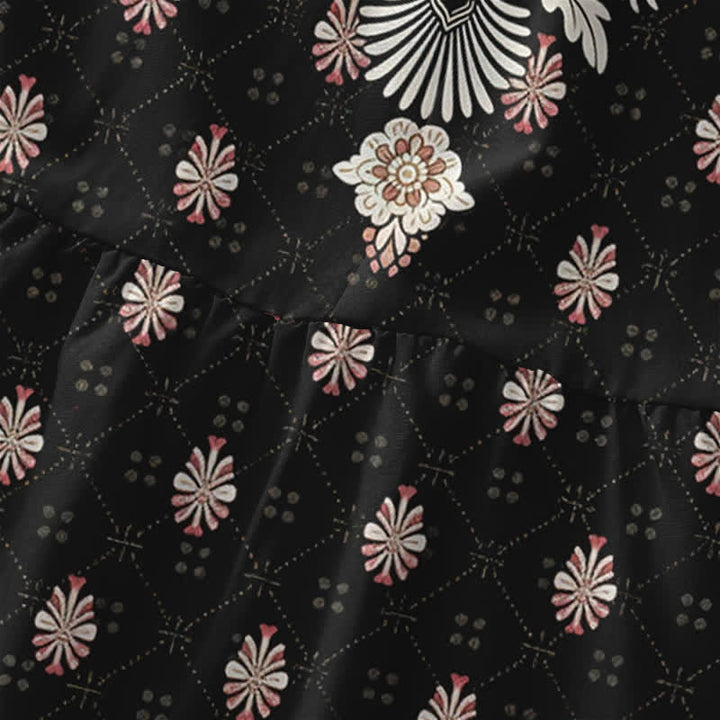 Buddha Stones Lässiges, ärmelloses Midikleid für Damen mit Taschen und ethnischem Blumenmuster in Rosa - image 1