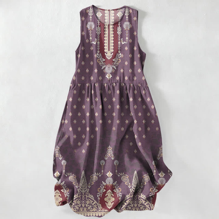 Buddha Stones Lässiges, ärmelloses Midikleid für Damen mit Taschen und ethnischem Blumenmuster in Rosa - Lila - US16, UK/AU20, EU48 (3XL) - image 4