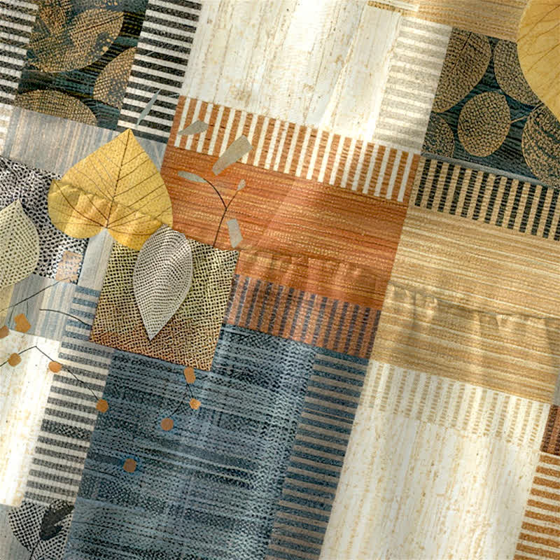 Buddha Stones Lässiges, ärmelloses Midikleid für Damen mit Patchwork-Blatt- und geometrischem Muster sowie Taschen - image 1