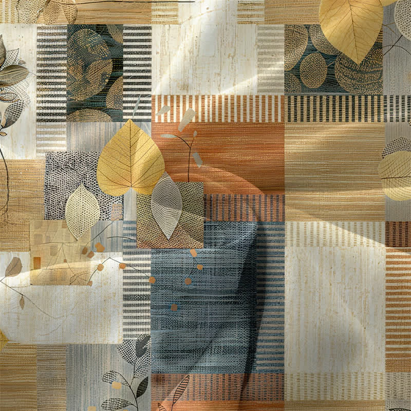 Buddha Stones Lässiges, ärmelloses Midikleid für Damen mit Patchwork-Blatt- und geometrischem Muster sowie Taschen - image 3