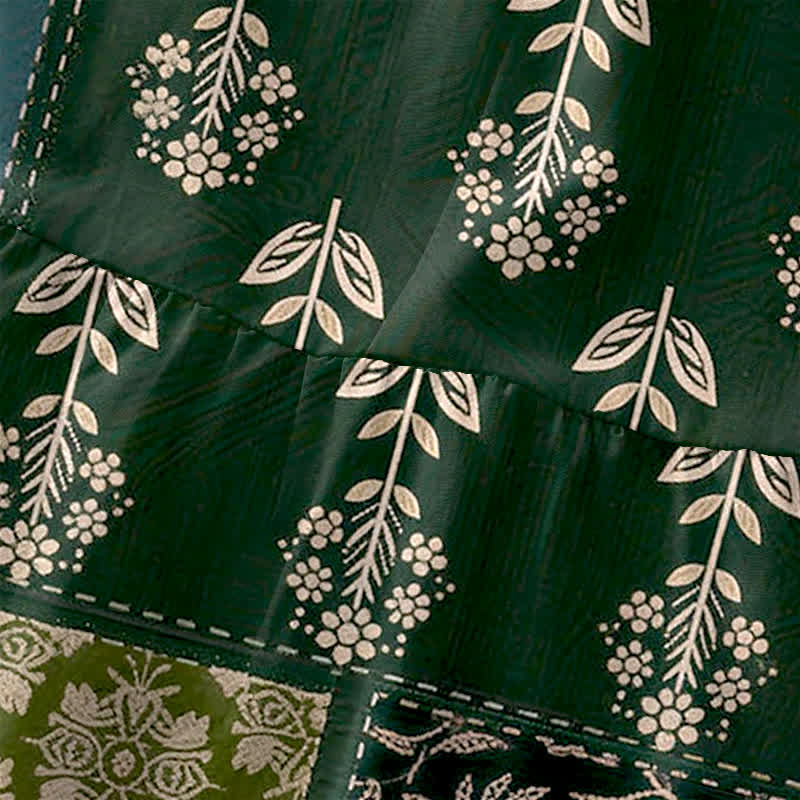 Buddha Stones Lässiges, sommerliches Damen-Midikleid im Vintage-Stil mit Patchwork-Blumen- und Blättermuster, ärmellos und mit Taschen - image 1