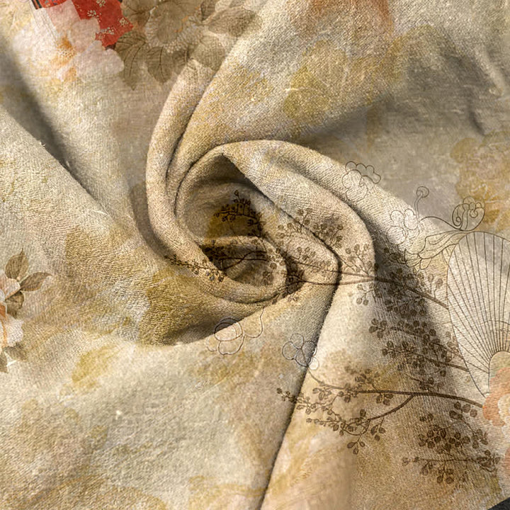 Buddha Stones Damenhose aus reiner Baumwolle mit Vintage-Geisha-Blumenmuster, elastischem Bund und Taschen - image 2