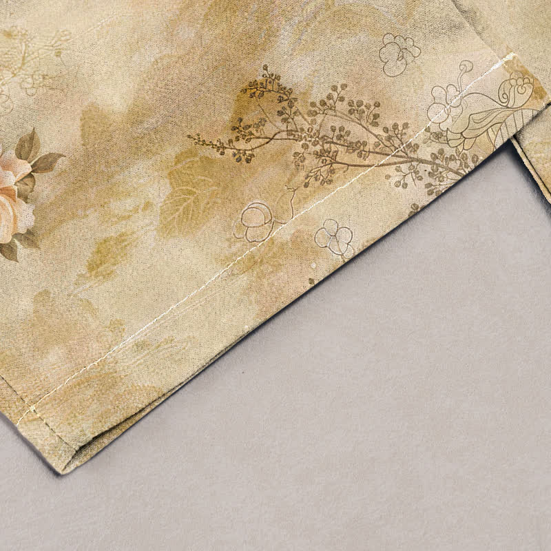 Buddha Stones Damenhose aus reiner Baumwolle mit Vintage-Geisha-Blumenmuster, elastischem Bund und Taschen - image 1