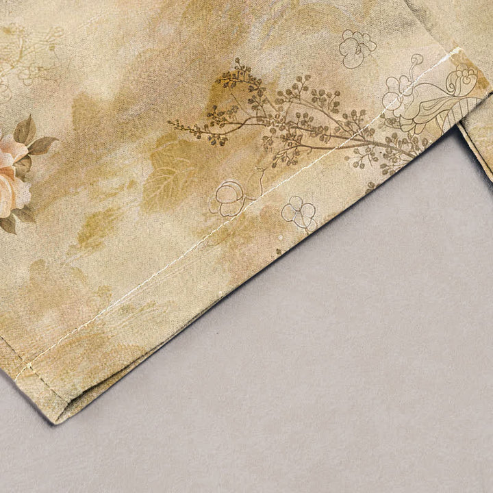 Buddha Stones Damenhose aus reiner Baumwolle mit Vintage-Geisha-Blumenmuster, elastischem Bund und Taschen - image 1