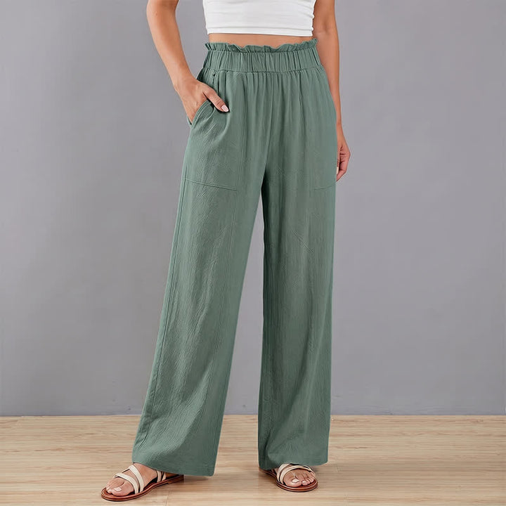 Buddha Stones Lässige, minimalistische, einfarbige lange Hose mit Kordelzug für Damen, gerades Bein und Taschen, ideal für Frühling und Sommer - image 10