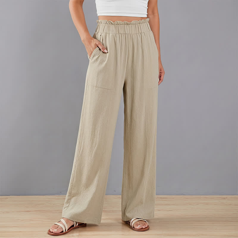 Buddha Stones Lässige, minimalistische, einfarbige lange Hose mit Kordelzug für Damen, gerades Bein und Taschen, ideal für Frühling und Sommer - image 2