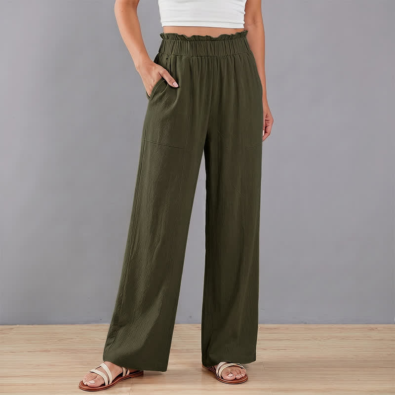 Buddha Stones Lässige, minimalistische, einfarbige lange Hose mit Kordelzug für Damen, gerades Bein und Taschen, ideal für Frühling und Sommer - image 17