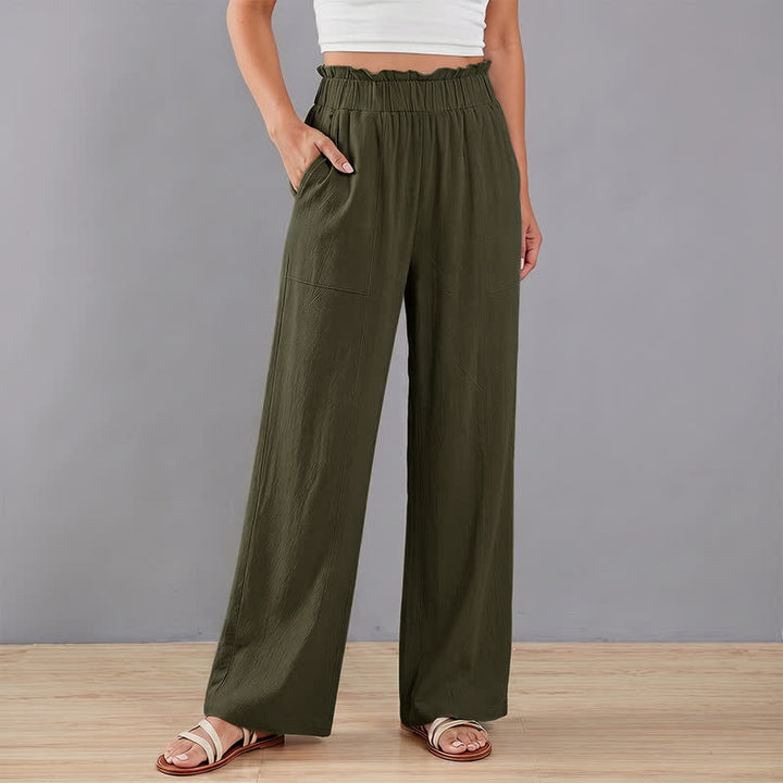 Buddha Stones Lässige, minimalistische, einfarbige lange Hose mit Kordelzug für Damen, gerades Bein und Taschen, ideal für Frühling und Sommer - image 17