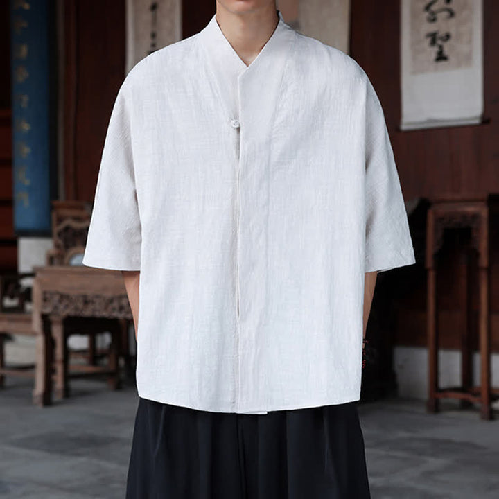 Buddha Stones Frühling/Sommer Tang Style Minimalist Pankou Uni Herrenhemden in Ellbogenlänge - Weißer Rauch - US/ UK/AU46, EU56 (5XL) - image 17