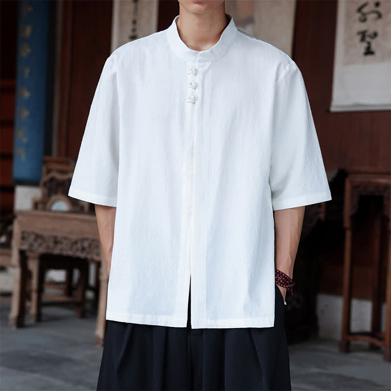 Buddha Stones Lässiges Herrenhemd im Tang-Stil mit Froschknopfverschluss und Ellbogenlänge aus Baumwoll-Leinen-Mischgewebe für Frühling und Sommer - Weiß - US/ UK/AU46, EU56 (5XL) - image 18