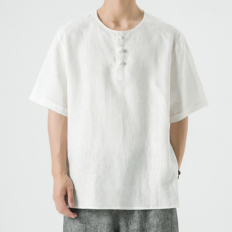 Buddha Stones Lässiges, minimalistisches Kurzarmhemd für Herren, einfarbig, mit Knopfleiste, für Frühling und Sommer - Weiß - US/ UK/AU46, EU56 (5XL) - image 38