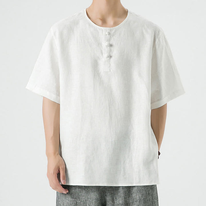 Buddha Stones Lässiges, minimalistisches Kurzarmhemd für Herren, einfarbig, mit Knopfleiste, für Frühling und Sommer - Weiß - US/ UK/AU46, EU56 (5XL) - image 38