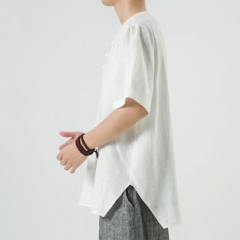 Buddha Stones Lässiges, minimalistisches Kurzarmhemd für Herren, einfarbig, mit Knopfleiste, für Frühling und Sommer - image 42