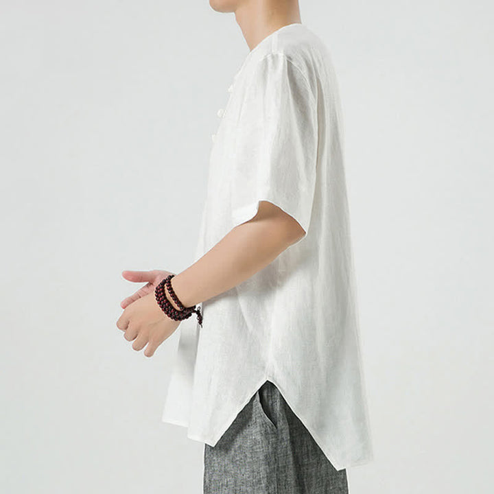 Buddha Stones Lässiges, minimalistisches Kurzarmhemd für Herren, einfarbig, mit Knopfleiste, für Frühling und Sommer - image 42