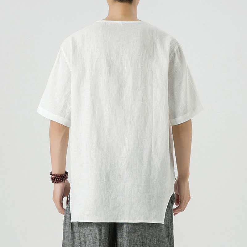 Buddha Stones Lässiges, minimalistisches Kurzarmhemd für Herren, einfarbig, mit Knopfleiste, für Frühling und Sommer - image 40