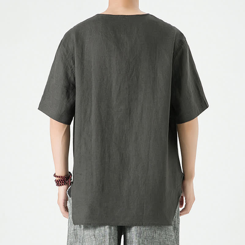 Buddha Stones Lässiges, minimalistisches Kurzarmhemd für Herren, einfarbig, mit Knopfleiste, für Frühling und Sommer - image 16