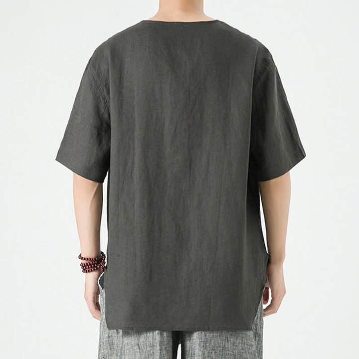 Buddha Stones Lässiges, minimalistisches Kurzarmhemd für Herren, einfarbig, mit Knopfleiste, für Frühling und Sommer - image 16