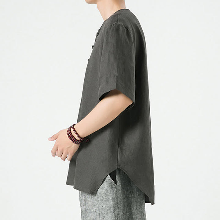 Buddha Stones Lässiges, minimalistisches Kurzarmhemd für Herren, einfarbig, mit Knopfleiste, für Frühling und Sommer - image 17