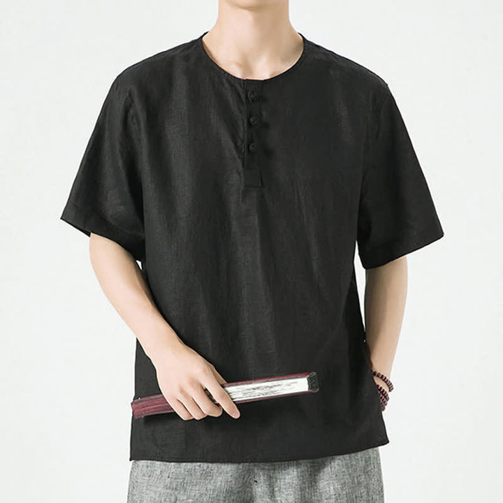 Buddha Stones Lässiges, minimalistisches Kurzarmhemd für Herren, einfarbig, mit Knopfleiste, für Frühling und Sommer - Schwarz - US/ UK/AU46, EU56 (5XL) - image 8