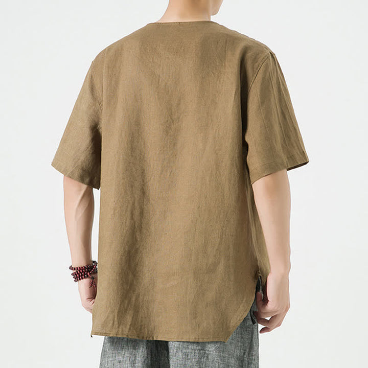 Buddha Stones Lässiges, minimalistisches Kurzarmhemd für Herren, einfarbig, mit Knopfleiste, für Frühling und Sommer - image 33