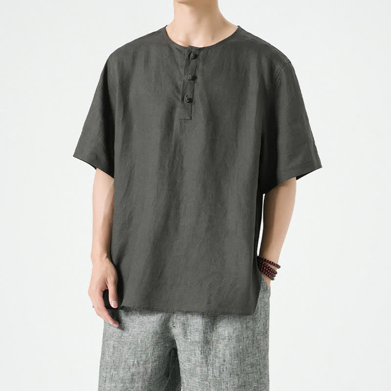 Buddha Stones Lässiges, minimalistisches Kurzarmhemd für Herren, einfarbig, mit Knopfleiste, für Frühling und Sommer - Dunkelgrau - US/ UK/AU46, EU56 (5XL) - image 13