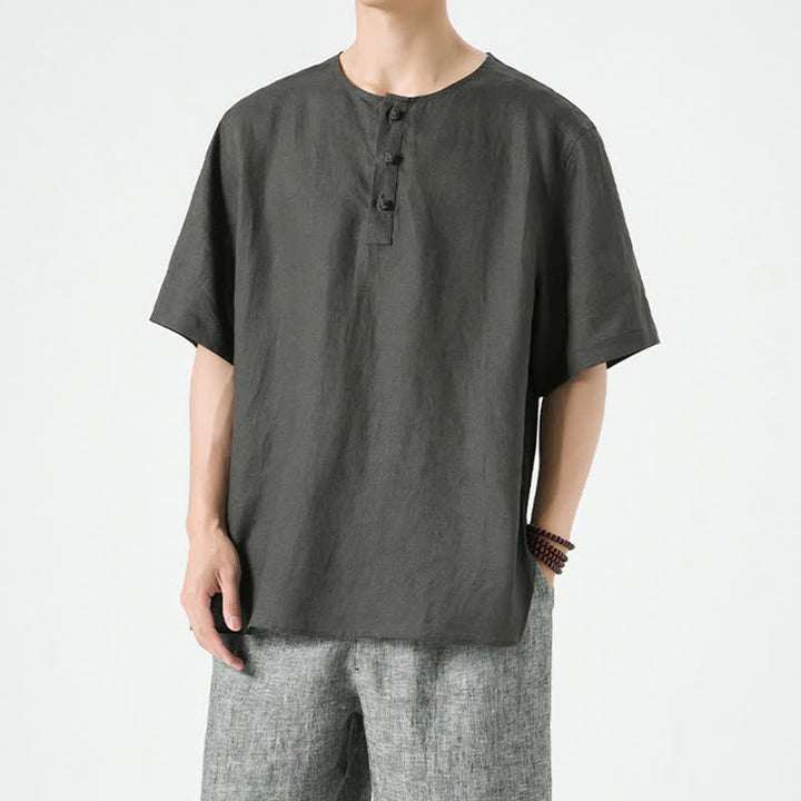 Buddha Stones Lässiges, minimalistisches Kurzarmhemd für Herren, einfarbig, mit Knopfleiste, für Frühling und Sommer - Dunkelgrau - US/ UK/AU46, EU56 (5XL) - image 13