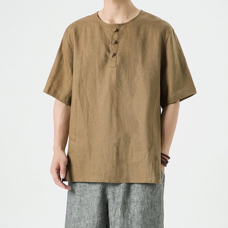 Buddha Stones Lässiges, minimalistisches Kurzarmhemd für Herren, einfarbig, mit Knopfleiste, für Frühling und Sommer - Bräunen - US/ UK/AU46, EU56 (5XL) - image 30