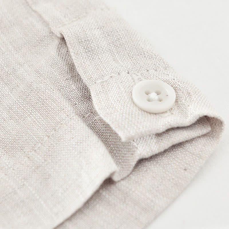 Buddha Stones Sommerliches, lässiges, minimalistisches Herren-T-Shirt aus einfarbigem Leinen mit Rundhalsausschnitt und kurzen Ärmeln - image 7