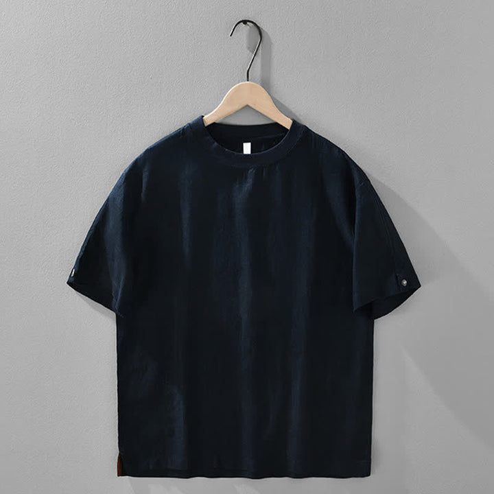 Buddha Stones Sommerliches, lässiges, minimalistisches Herren-T-Shirt aus einfarbigem Leinen mit Rundhalsausschnitt und kurzen Ärmeln - Mitternachtsblau - US/ UK/AU42, EU52 (3XL) - image 11